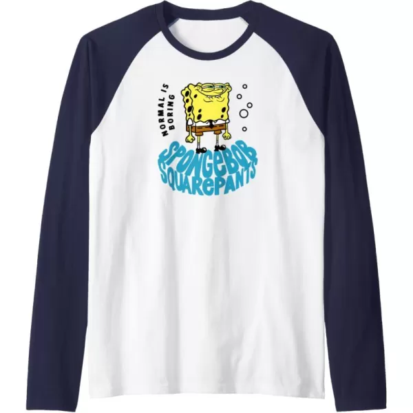 imageAmazon Essentials SpongeBob SquarePants Normal is Boring Smile Raglan Baseball TeeNavy BlueWhite