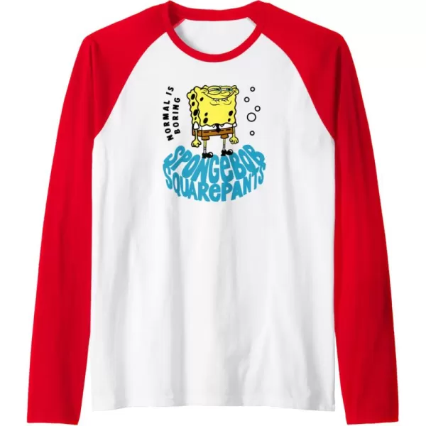 imageAmazon Essentials SpongeBob SquarePants Normal is Boring Smile Raglan Baseball TeeRedWhite