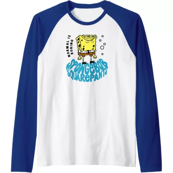 imageAmazon Essentials SpongeBob SquarePants Normal is Boring Smile Raglan Baseball TeeRoyal BlueWhite