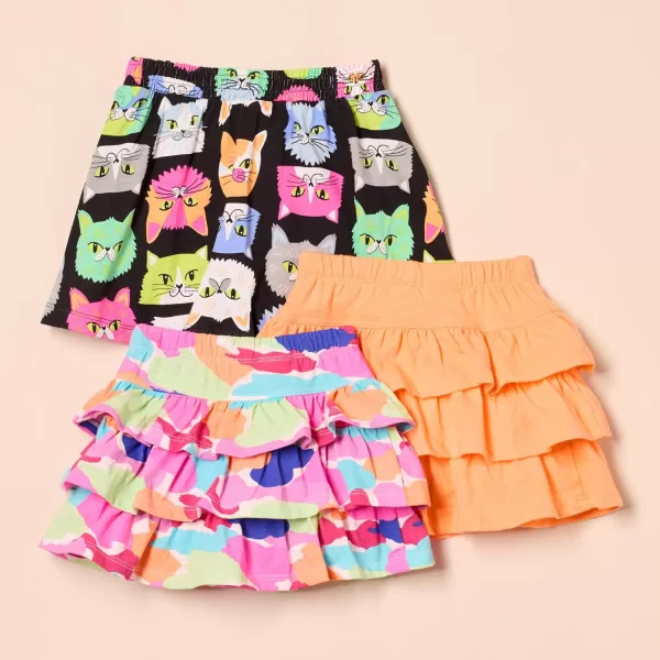 imageAmazon Essentials Girls and Toddlers Knitted Ruffle Scooter Skirts Previously Spotted Zebra MultipacksBlack CatLight OrangePink Rainbow Print