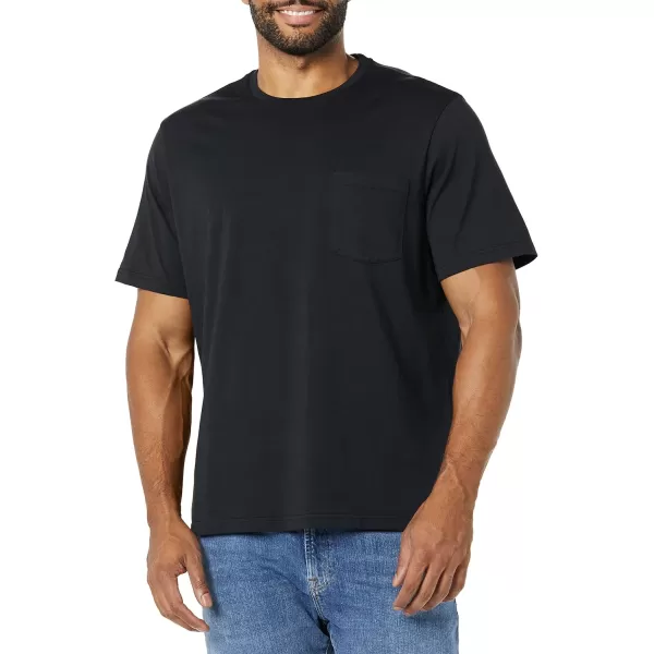 imageAmazon Essentials Mens TShirt RegularFit ShortSleeve Crewneck Pocket Pack of 2Black