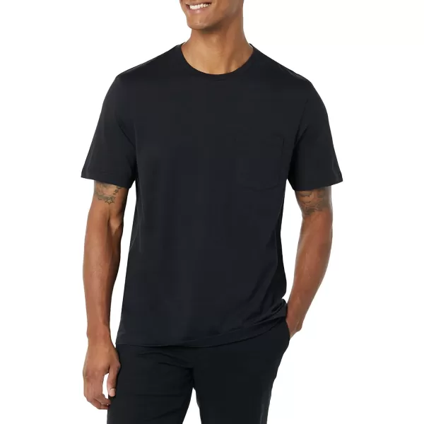 imageAmazon Essentials Mens TShirt RegularFit ShortSleeve Crewneck Pocket Pack of 2Black
