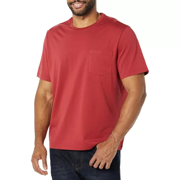 imageAmazon Essentials Mens TShirt RegularFit ShortSleeve Crewneck Pocket Pack of 2Dark RedNavy