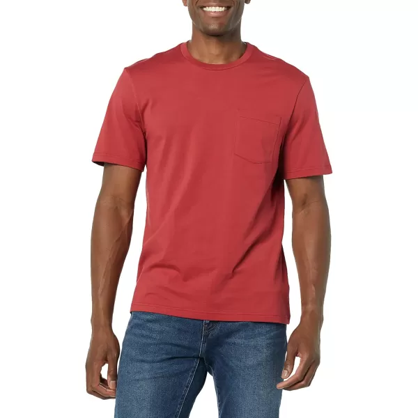 imageAmazon Essentials Mens TShirt RegularFit ShortSleeve Crewneck Pocket Pack of 2Dark RedNavy