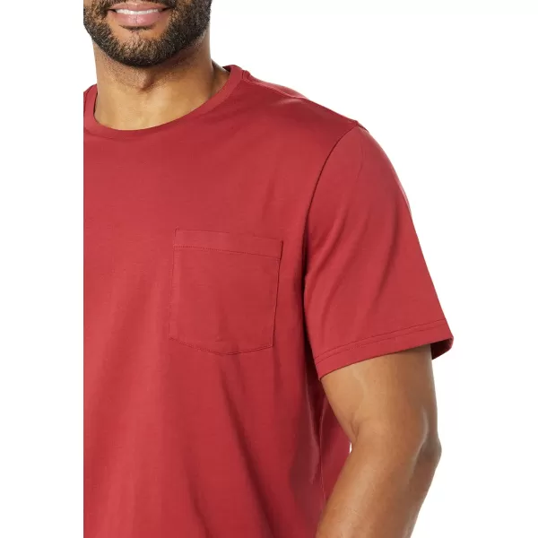 imageAmazon Essentials Mens TShirt RegularFit ShortSleeve Crewneck Pocket Pack of 2Dark RedNavy