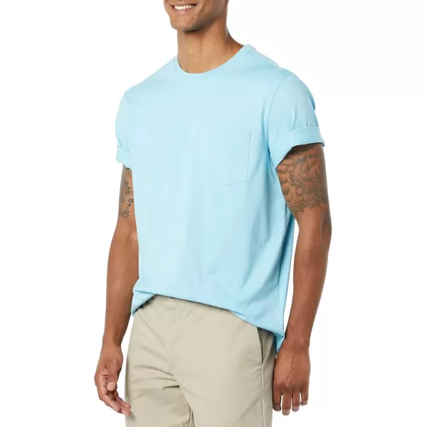 imageAmazon Essentials Mens TShirt RegularFit ShortSleeve Crewneck Pocket Pack of 2Light Blue