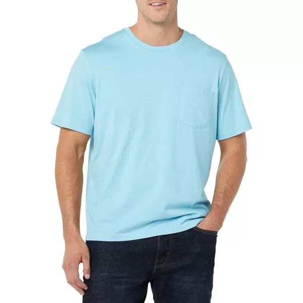 imageAmazon Essentials Mens TShirt RegularFit ShortSleeve Crewneck Pocket Pack of 2Light Blue