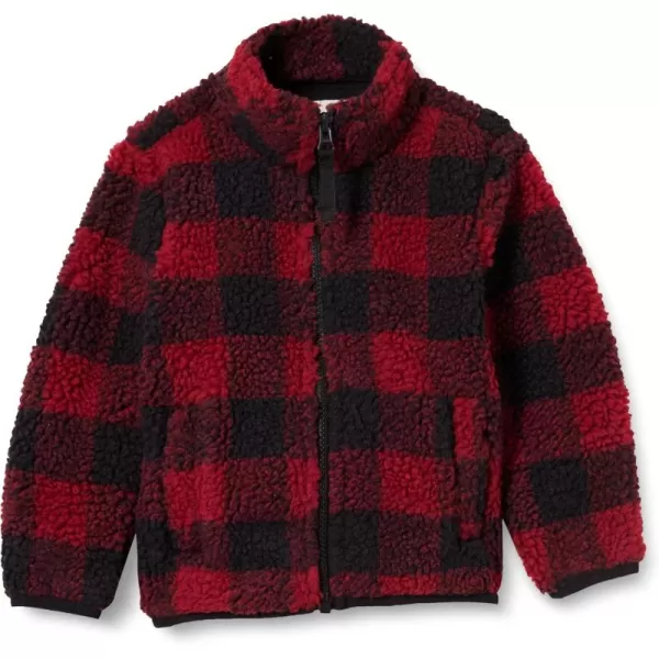 imageAmazon Essentials Boys and Toddlers Fleece Lined Sherpa FullZip JacketRed Exploded Buffalo Check