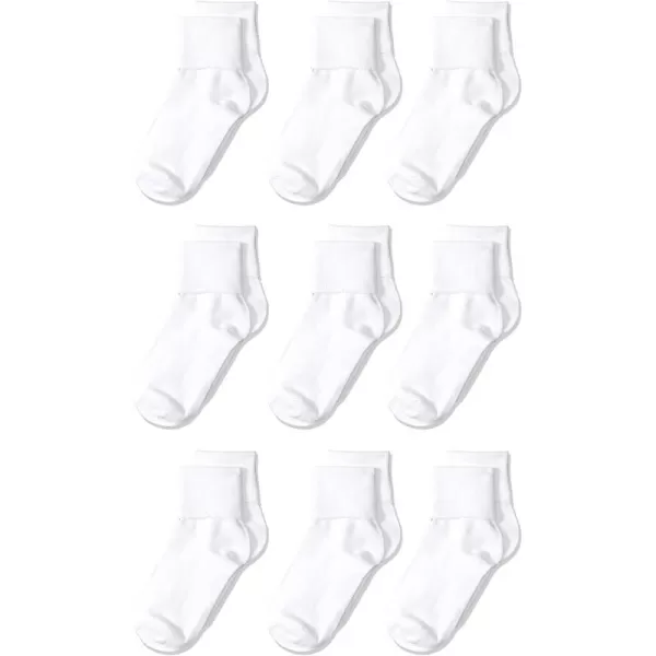 imageAmazon Essentials Girls and Toddlers Comfortable Cotton Uniform Turn Cuff Sock for Kids 9 PairsWhite