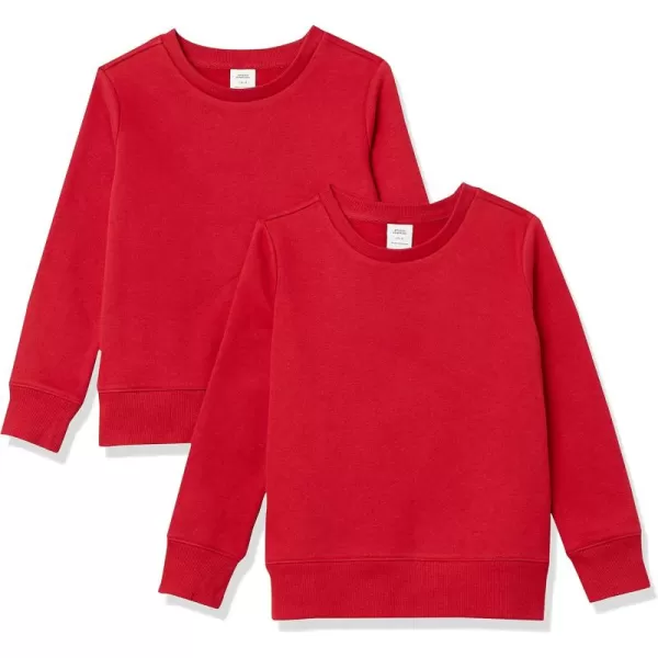 imageAmazon Essentials Girls and Toddlers Fleece Crewneck Pullover Sweatshirts Pack of 2Red