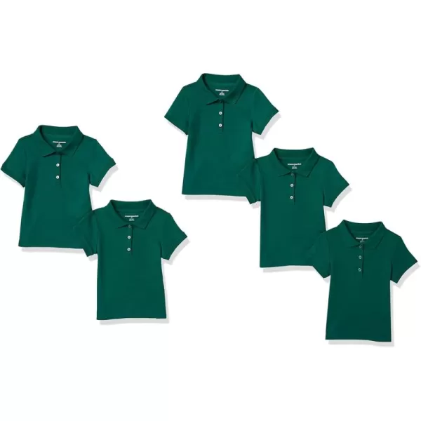 imageAmazon Essentials Girls and Toddlers Short Sleeve Uniform Interlock Polo Shirt MultipacksDark Green