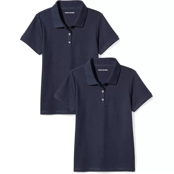 imageAmazon Essentials Girls and Toddlers Short Sleeve Uniform Interlock Polo Shirt MultipacksNavy