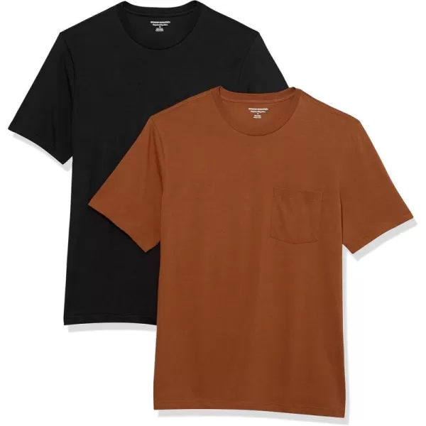 imageAmazon Essentials Mens TShirt RegularFit ShortSleeve Crewneck Pocket Pack of 2BlackBrown