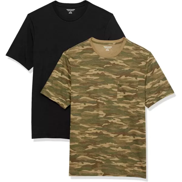 imageAmazon Essentials Mens TShirt RegularFit ShortSleeve Crewneck Pocket Pack of 2BlackCamo Print