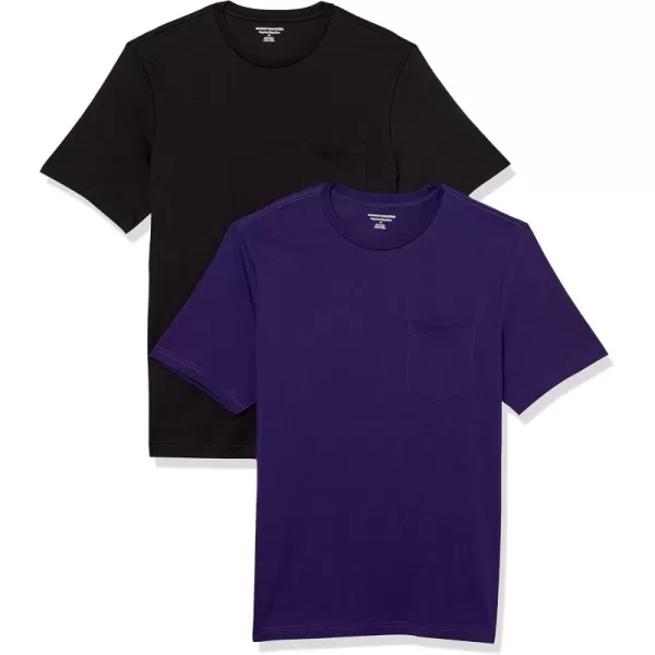 imageAmazon Essentials Mens TShirt RegularFit ShortSleeve Crewneck Pocket Pack of 2BlackDark Purple