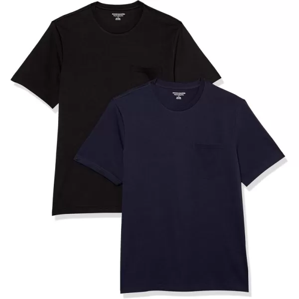 imageAmazon Essentials Mens TShirt RegularFit ShortSleeve Crewneck Pocket Pack of 2BlackNavy