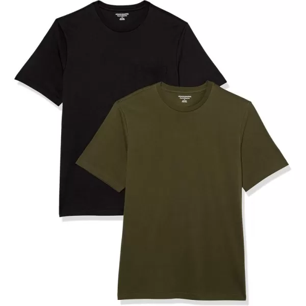 imageAmazon Essentials Mens TShirt RegularFit ShortSleeve Crewneck Pocket Pack of 2BlackOlive