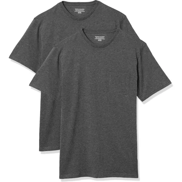 imageAmazon Essentials Mens TShirt RegularFit ShortSleeve Crewneck Pocket Pack of 2Charcoal Heather