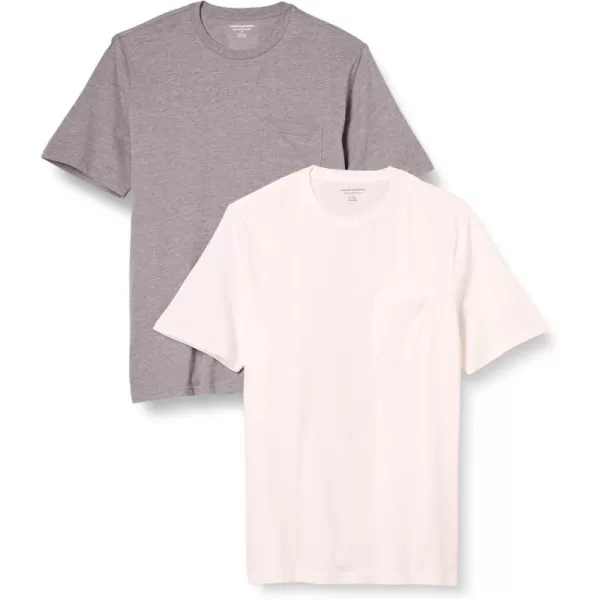 imageAmazon Essentials Mens TShirt RegularFit ShortSleeve Crewneck Pocket Pack of 2Grey HeatherWhite