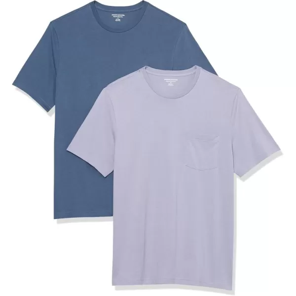 imageAmazon Essentials Mens TShirt RegularFit ShortSleeve Crewneck Pocket Pack of 2LavenderWashed Blue