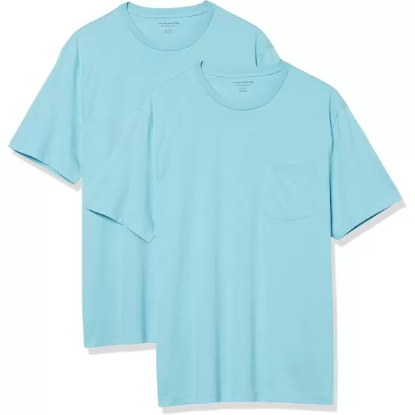 imageAmazon Essentials Mens TShirt RegularFit ShortSleeve Crewneck Pocket Pack of 2Light Blue