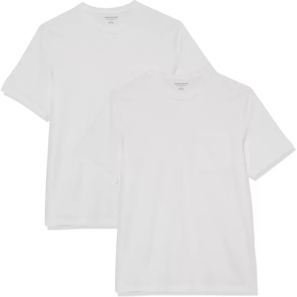 imageAmazon Essentials Mens TShirt RegularFit ShortSleeve Crewneck Pocket Pack of 2White