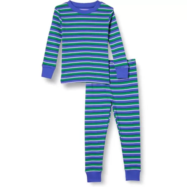 imageAmazon Essentials Unisex Kids SnugFit Cotton Pajama Sleepwear SetsBlue Green Stripe