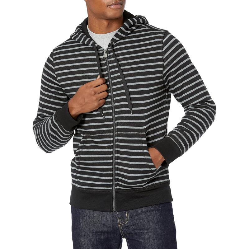 imageAmazon Essentials Mens FullZip Fleece Hoodie Available in Big ampamp TallBlack Grey Stripe