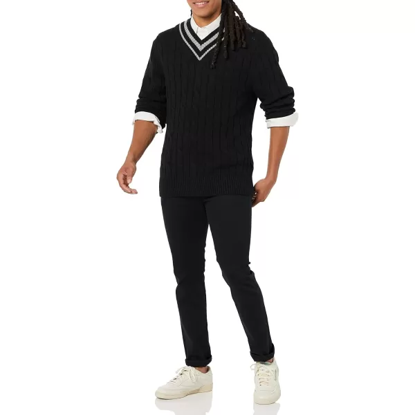 imageAmazon Essentials Mens Cable Knit VNeck SweaterBlack