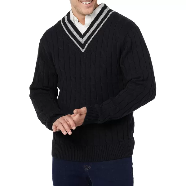 imageAmazon Essentials Mens Cable Knit VNeck SweaterBlack