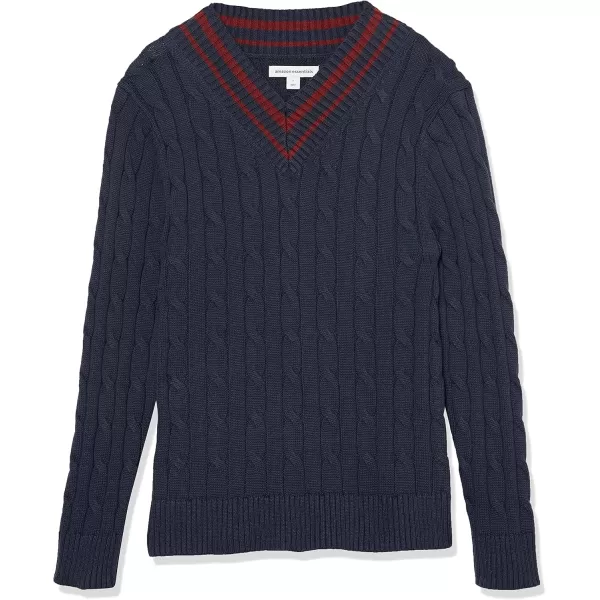 imageAmazon Essentials Mens Cable Knit VNeck SweaterDark Navy