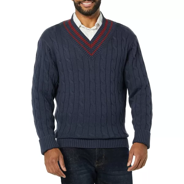 imageAmazon Essentials Mens Cable Knit VNeck SweaterDark Navy