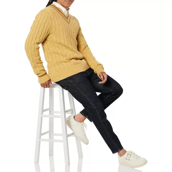 imageAmazon Essentials Mens Cable Knit VNeck SweaterTan