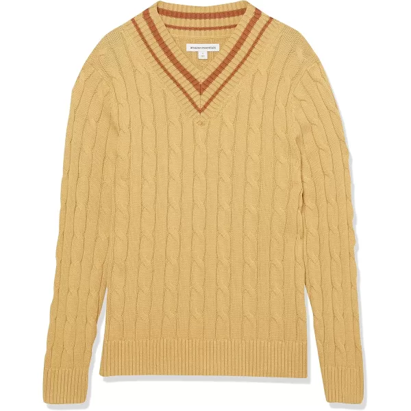 imageAmazon Essentials Mens Cable Knit VNeck SweaterTan