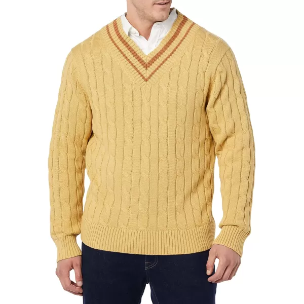 imageAmazon Essentials Mens Cable Knit VNeck SweaterTan