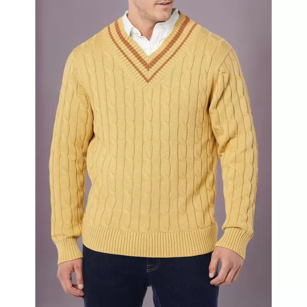 imageAmazon Essentials Mens Cable Knit VNeck SweaterTan