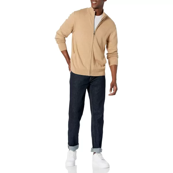 imageAmazon Essentials Mens FullZip Cotton SweaterCamel Heather