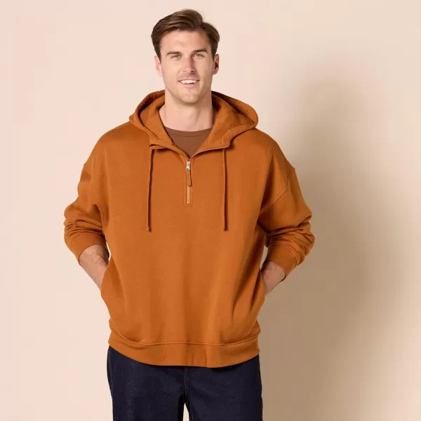 imageAmazon Essentials Mens QuarterZip OversizedFit Hoodie SweatshirtCaramel