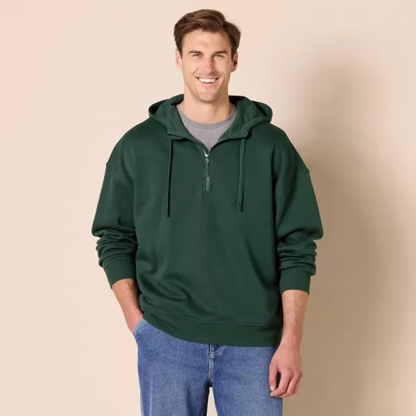 imageAmazon Essentials Mens QuarterZip OversizedFit Hoodie SweatshirtDark Green