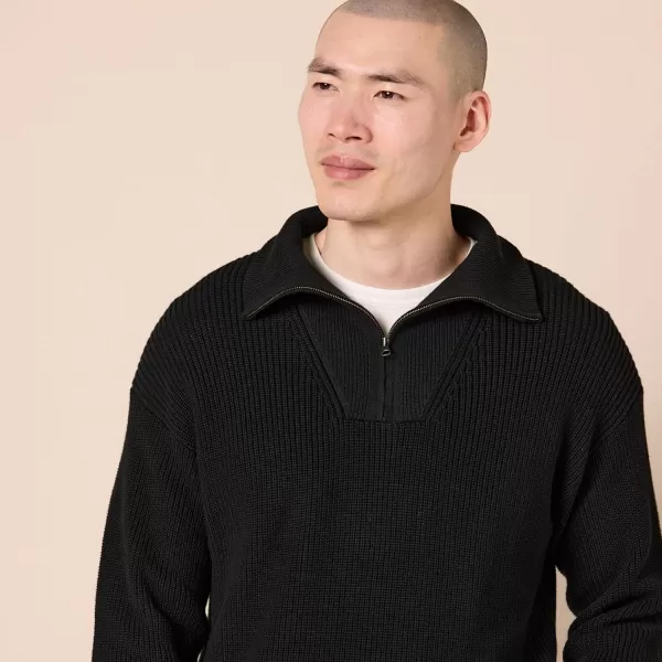 imageAmazon Essentials Mens QuarterZip RibKnit RelaxedFit SweaterBlack