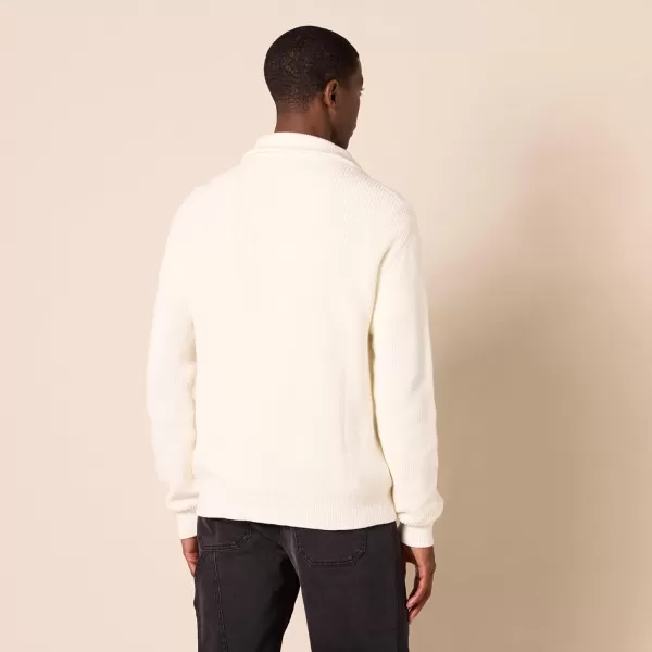 imageAmazon Essentials Mens QuarterZip RibKnit RelaxedFit SweaterEggshell White