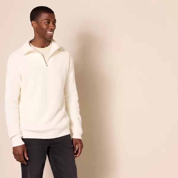 imageAmazon Essentials Mens QuarterZip RibKnit RelaxedFit SweaterEggshell White