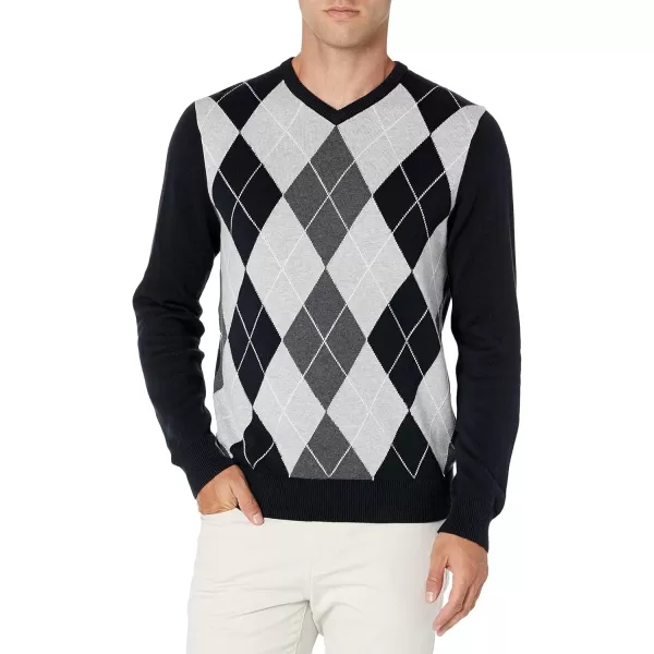 imageAmazon Essentials Mens VNeck Sweater Available in Big ampamp TallBlack Argyle