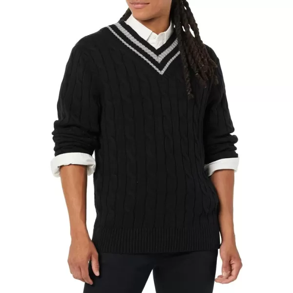 imageAmazon Essentials Mens Cable Knit VNeck SweaterBlack