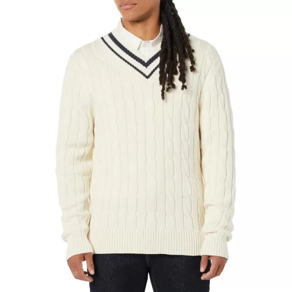 imageAmazon Essentials Mens Cable Knit VNeck SweaterLight Beige