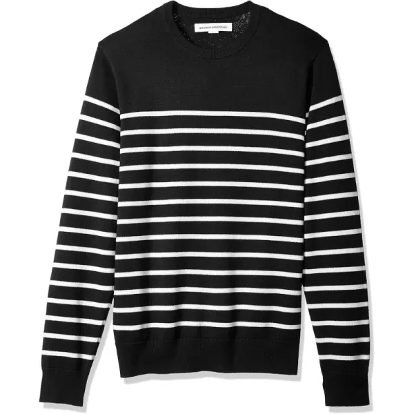 imageAmazon Essentials Mens Crewneck Sweater Available in Big ampamp TallBlack White Placed Stripe