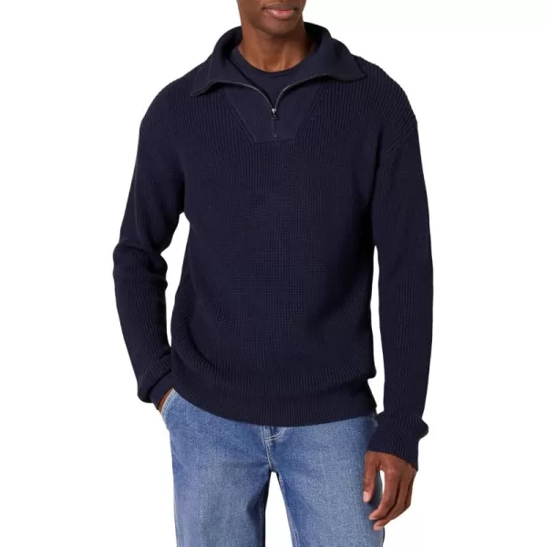 imageAmazon Essentials Mens QuarterZip RibKnit RelaxedFit SweaterNavy