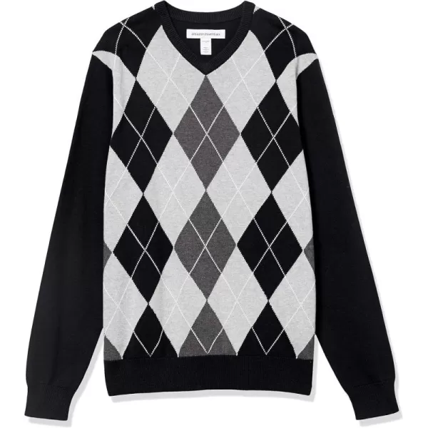 imageAmazon Essentials Mens VNeck Sweater Available in Big ampamp TallBlack Argyle