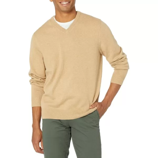 imageAmazon Essentials Mens VNeck Sweater Available in Big ampamp TallCamel Heather