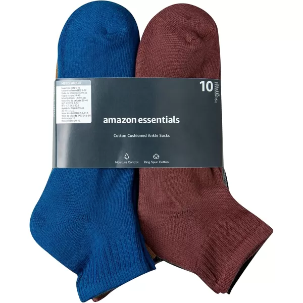 imageAmazon Essentials Cotton Ankle Socks  Comfortable Durable HalfCushioned 10 PairsBlueRedBlack